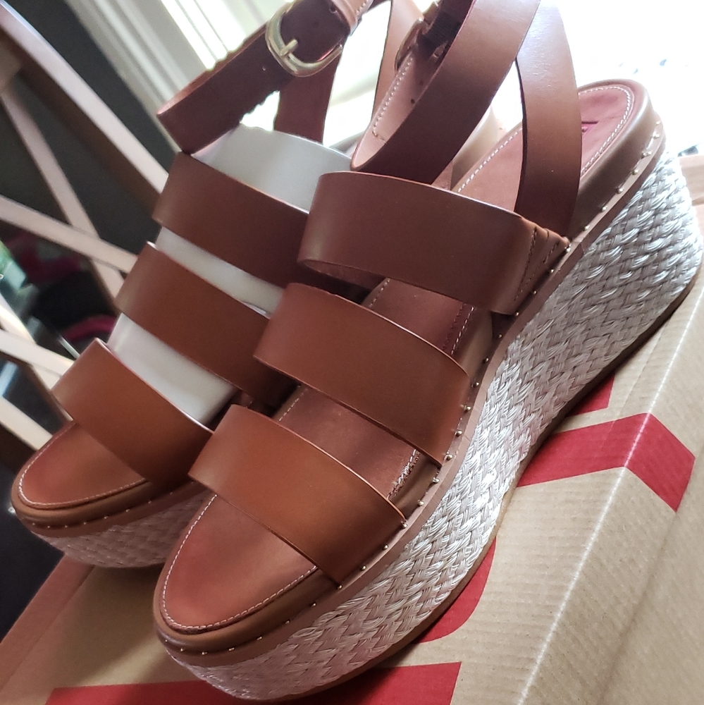 Size 9 brown strappy wedge sandals
